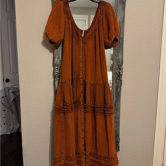 Free People Sunday Stroll Orange Bohemian cotton Maxi Dress 😍 - Picture 7 of 14